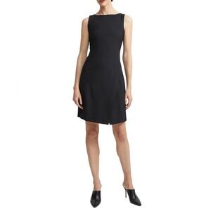 Theory Black Wrap Effect Shift Dress in Good Wool Size 6